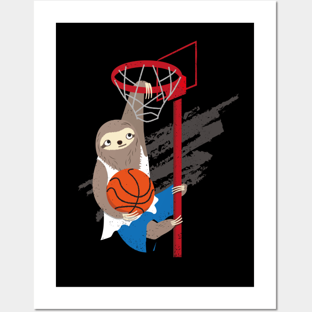 Sloth Basketball Funny Slam Dunk Wall Art by propellerhead